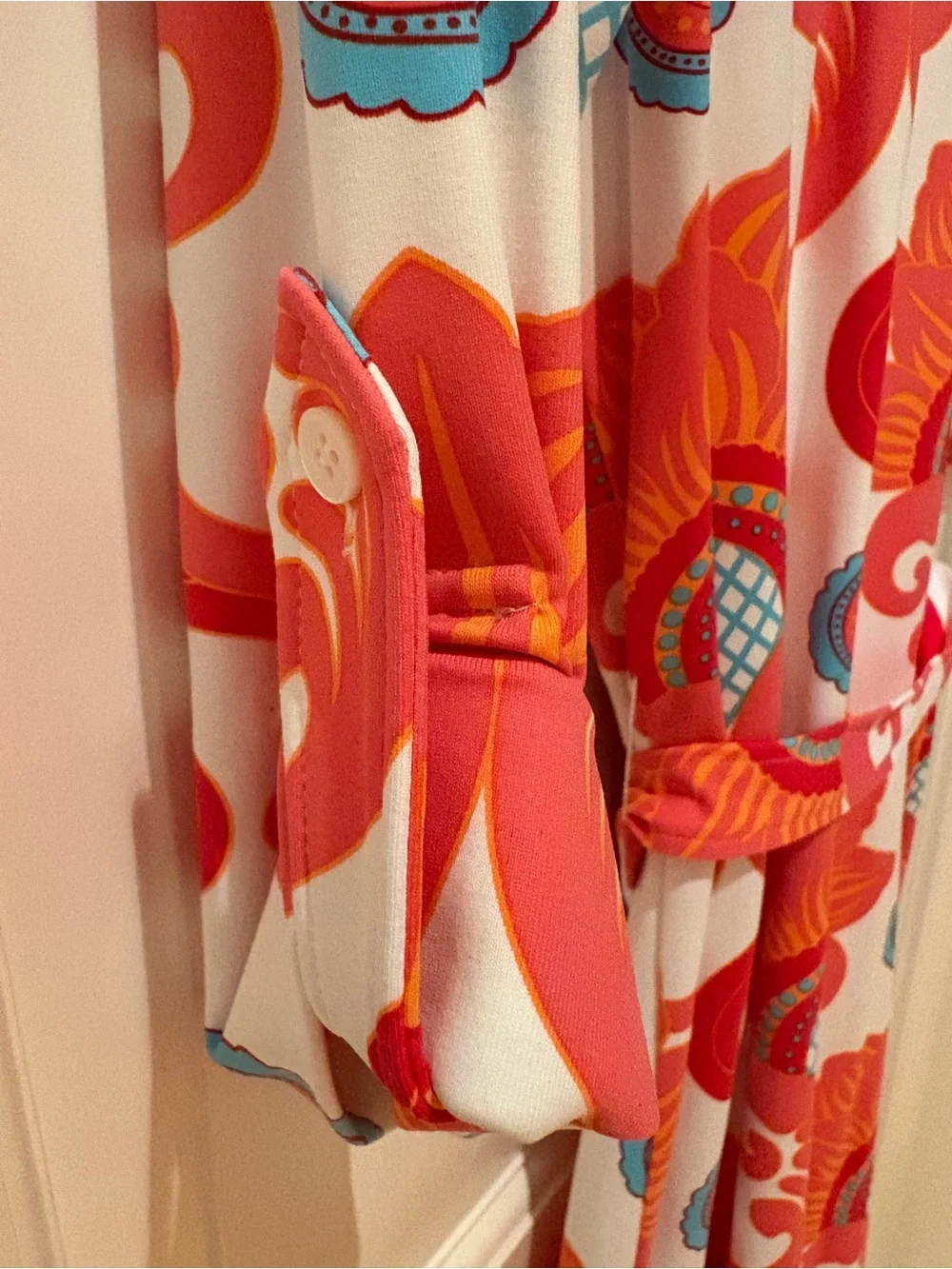 Vibrant Floral Shirt Midi Dress in Orange & White - Picture 4 of 4